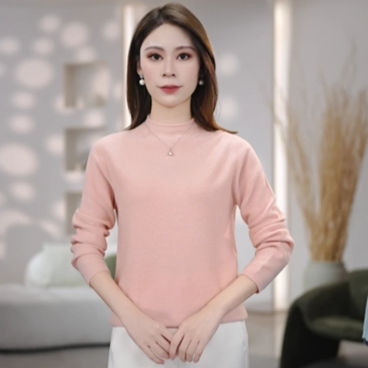 半高领亮片2024百搭秋冬新款女士保暖长袖针织打底衫