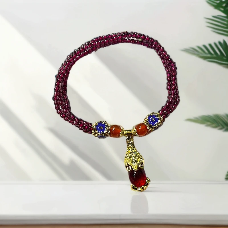 （张总甄选）（附证书+礼盒）精美貔貅合金镶嵌石榴石手串手链BS25233