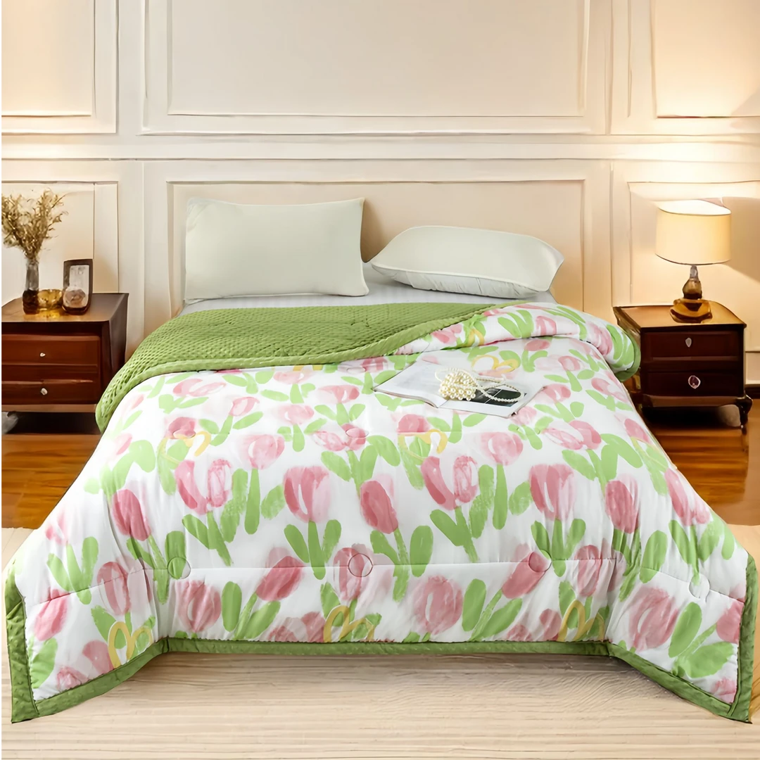 【主播补贴先到先得】印花软糯亲肤豆豆绒被子单人 粉郁金香