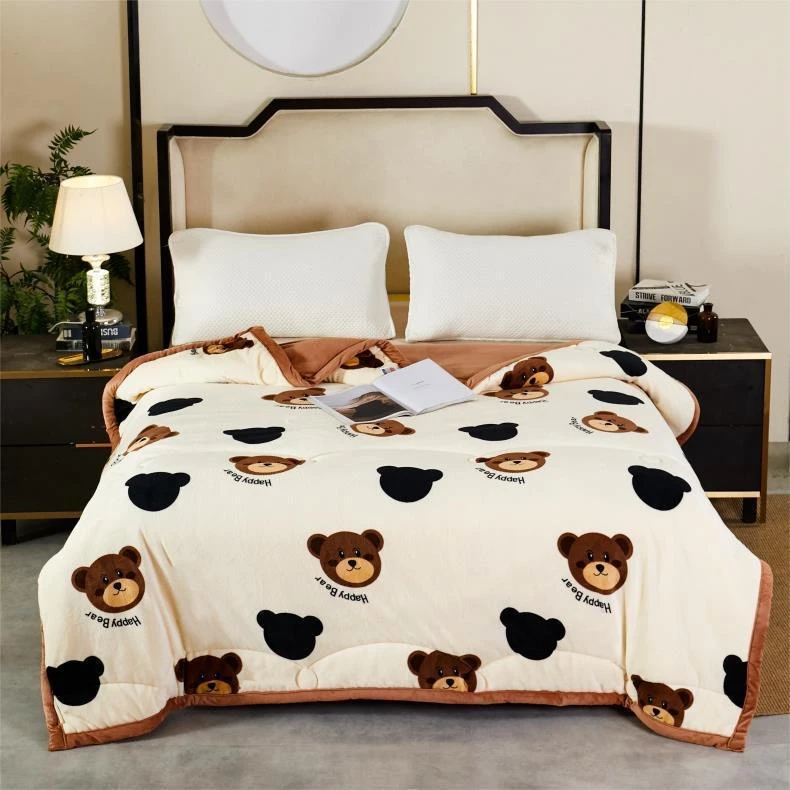 （免费试睡15天）ZX牛奶双面绒小棕熊绒被子学生宿舍单人200*150CM