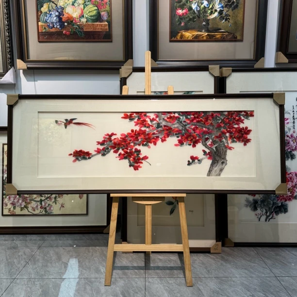 纯手工苏绣单面绣床头横版木棉花红运当头