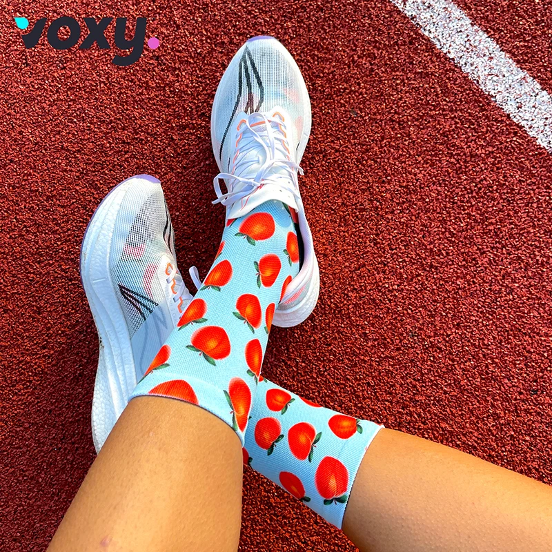 VOXY运动袜健身CrossFit深蹲硬拉跑步百搭中筒袜防滑印花