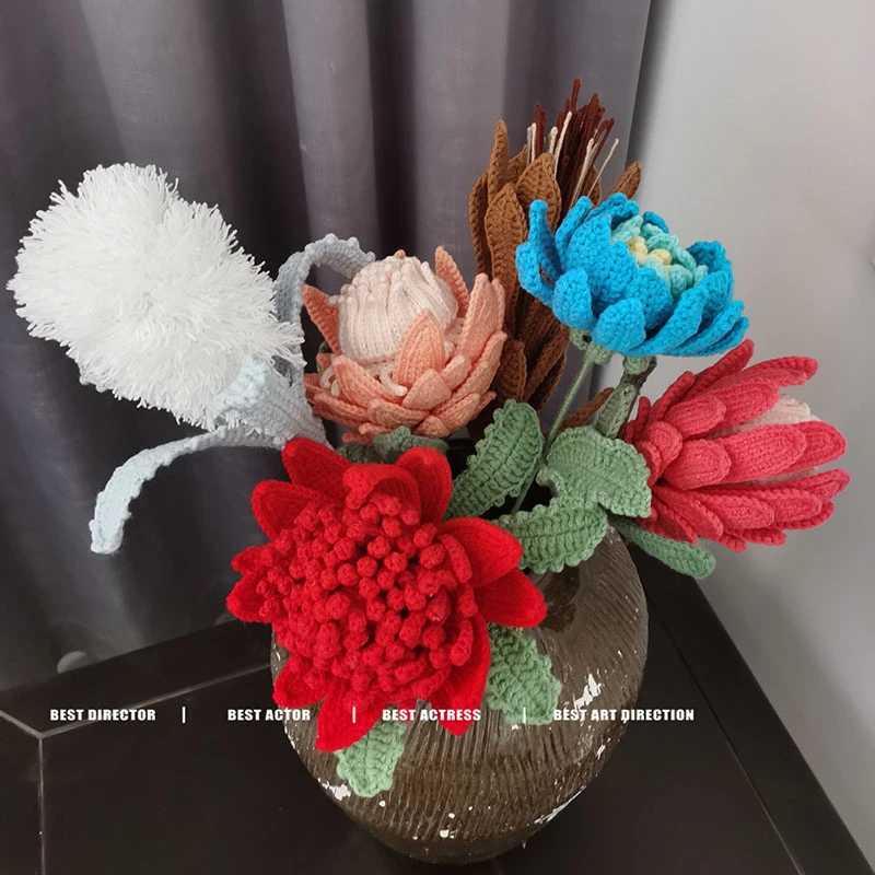 【公主帝王花 班克木 大丽花】【非遗成品】手工毛线钩织花束成品