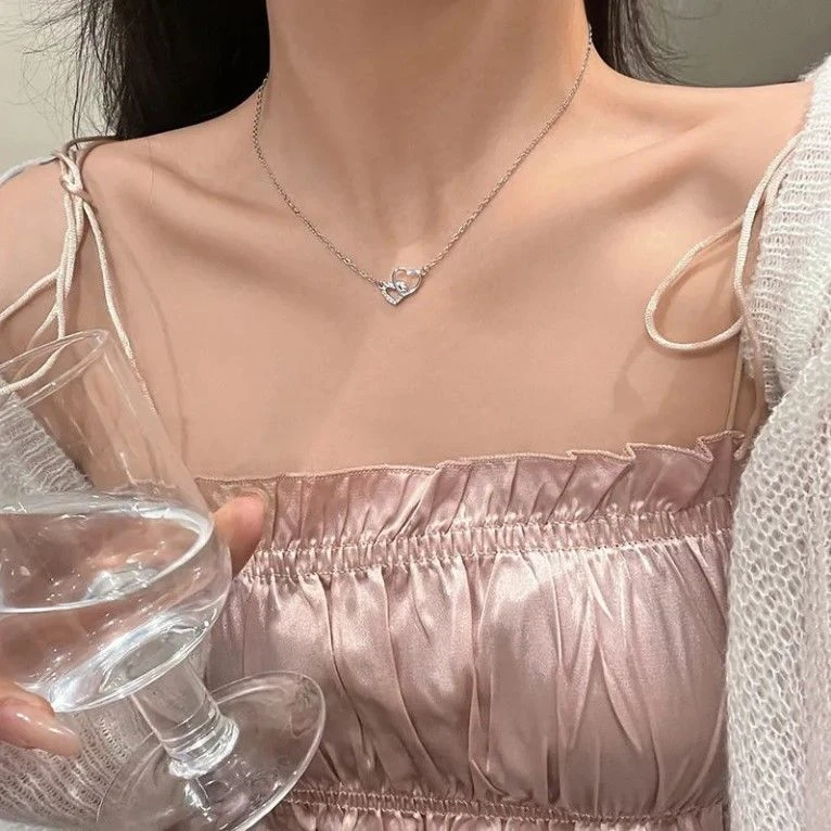 铜合金项链 镂空双爱心女轻奢小众设计高级感时尚气质百搭锁骨链i