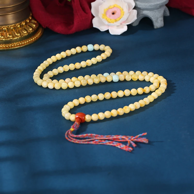 扎西森格原矿蜜蜡绿松石108手串（拉萨直发） zxz0714001c 7mm+