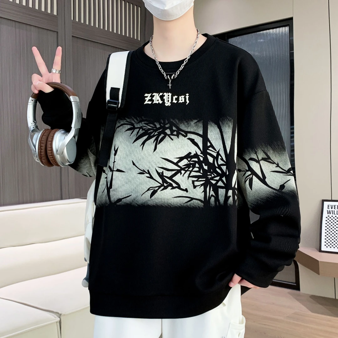 青少年大童春秋季新款男士圆领卫衣港风时尚潮流学生打底衫上衣服