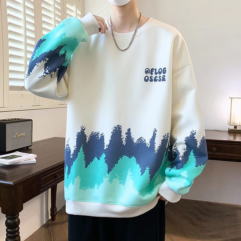春秋季青少年圆领卫衣港风潮流男孩初高中学生大童帅气打底上衣服