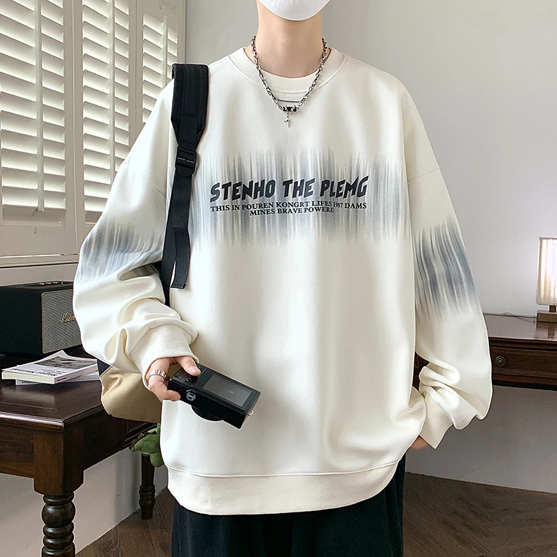 青少年2024春秋季新款男士圆领卫衣港风潮流学生百搭印花打底上衣