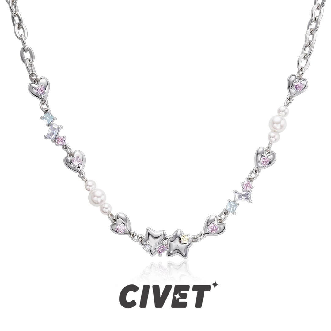 合金仿珍珠项链 CIVET原创爱心项链小众甜酷冷淡颈链Y2K锁骨链女