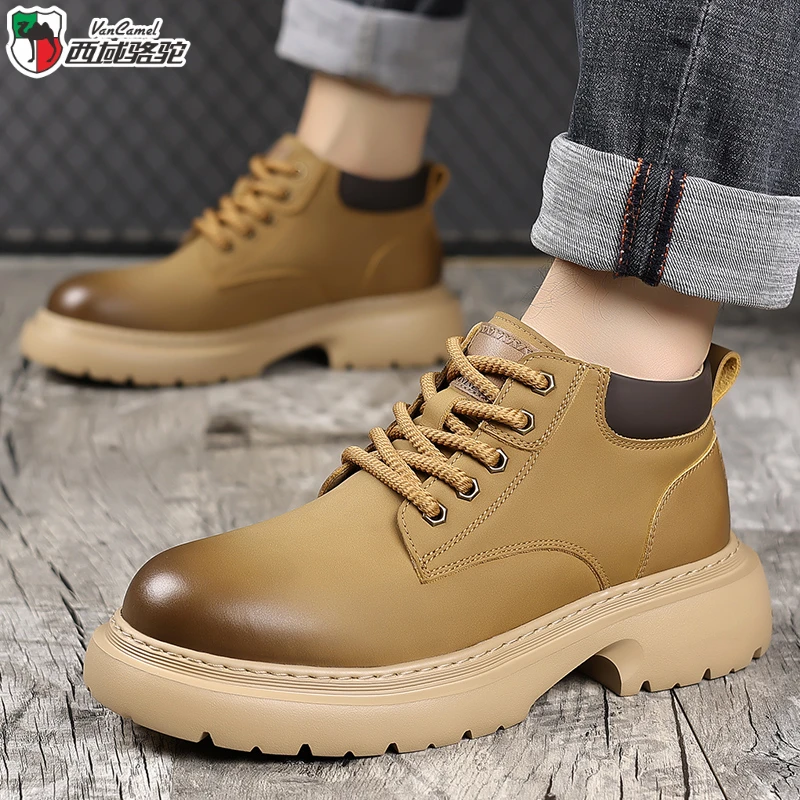 VANCAMEL/西域骆驼马丁靴2025秋冬轻厚底大黄靴男士复古工装短靴