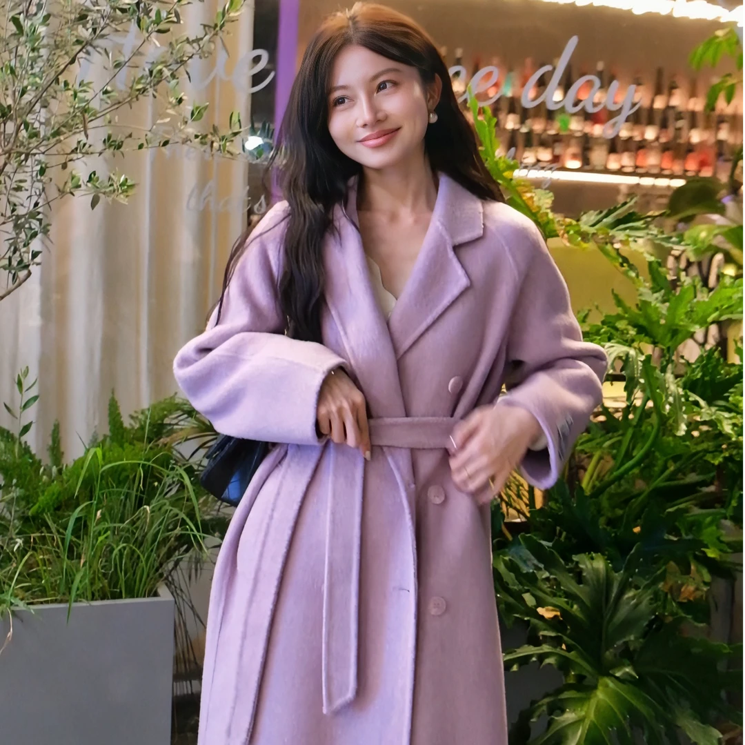 【兰美仁的花海】双面绵羊毛桑蚕丝兔毛插肩袖西装领大衣