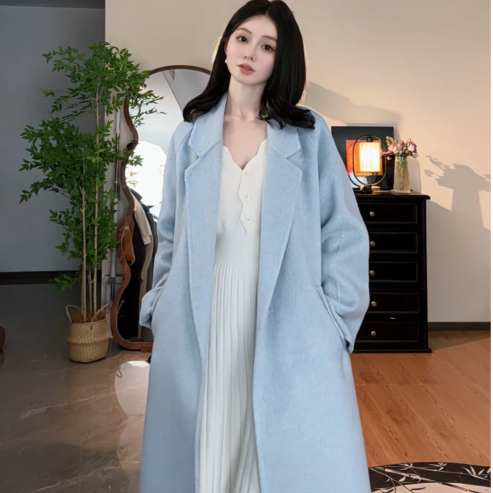 Lu#【小苍兰】双面西装领插肩袖腰带款多巴胺羊毛大衣