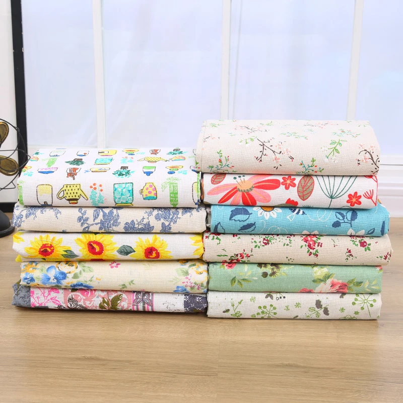 【镇宇优选】花朵亚麻布 印花简约背景布田园