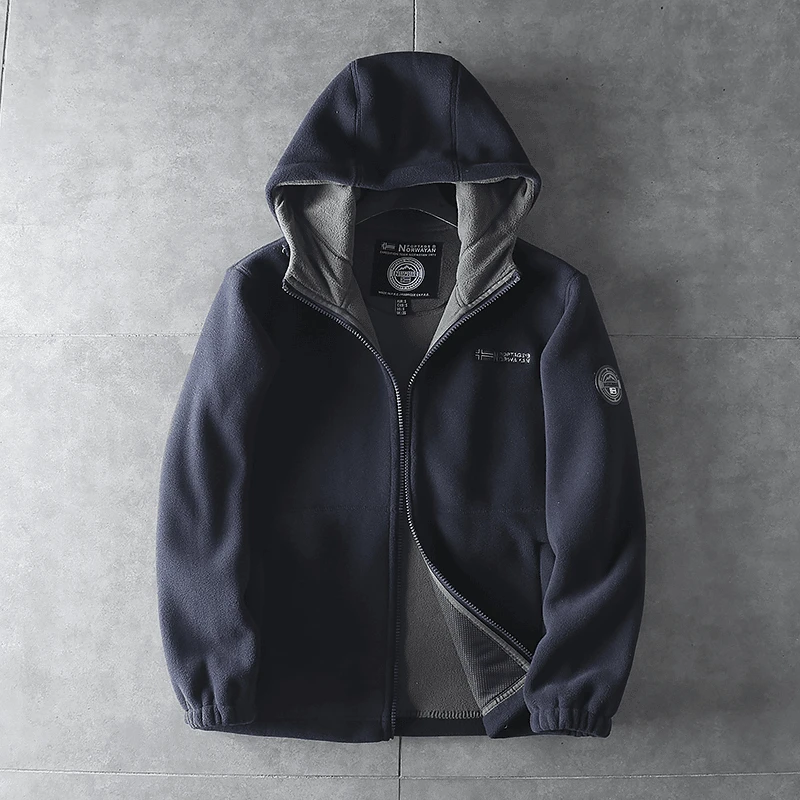 外贸挪威加绒加厚双层AB面摇粒绒连帽外套抓绒衣多口袋有大码