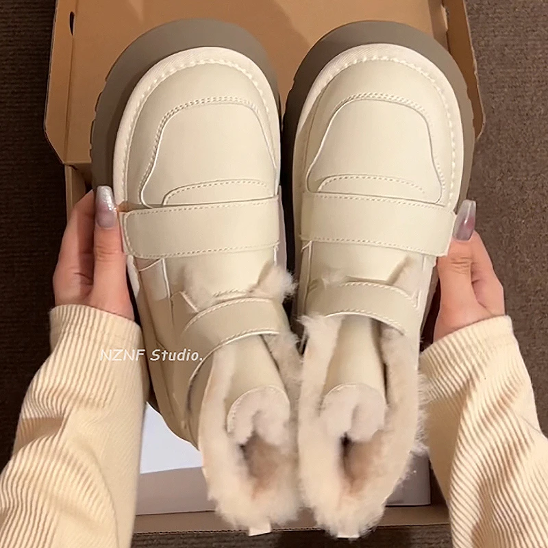 网红白色保暖厚底雪地靴女款冬季2023新款加绒加厚一脚蹬防滑棉鞋