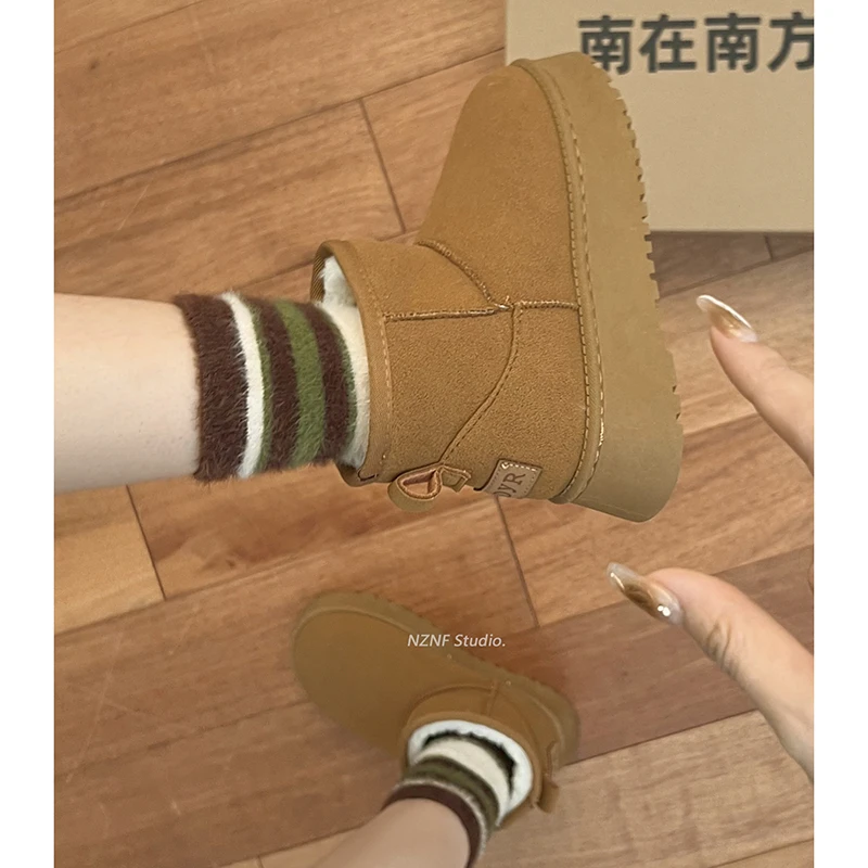 皮毛一体加绒加厚东北防滑厚底雪地靴女款2023新款冬季保暖棉鞋子