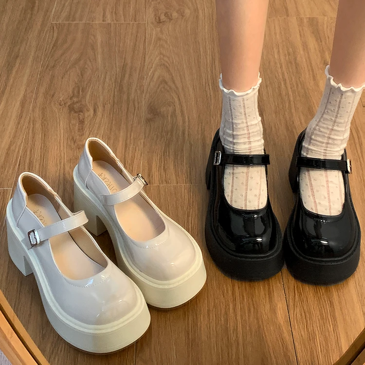 南在南方甜酷粗跟小皮鞋女2025春秋新款厚底法式复古风玛丽珍跟鞋