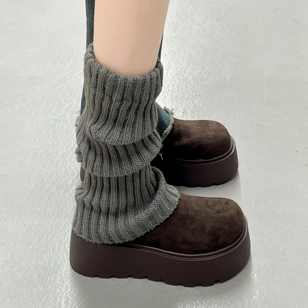 网红复古增高厚底棉鞋女款2025新款春秋加绒保暖一脚蹬全包勃肯鞋