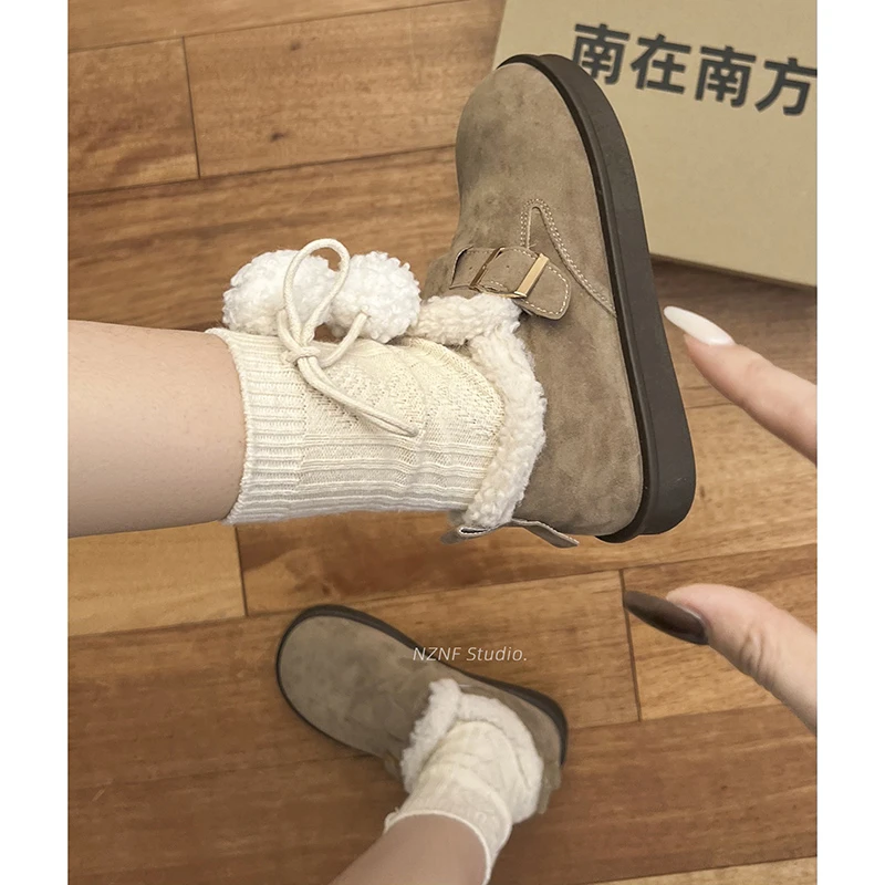 南在南方保暖一脚蹬厚底棉鞋女款冬季2024新款加绒复古毛毛勃肯鞋