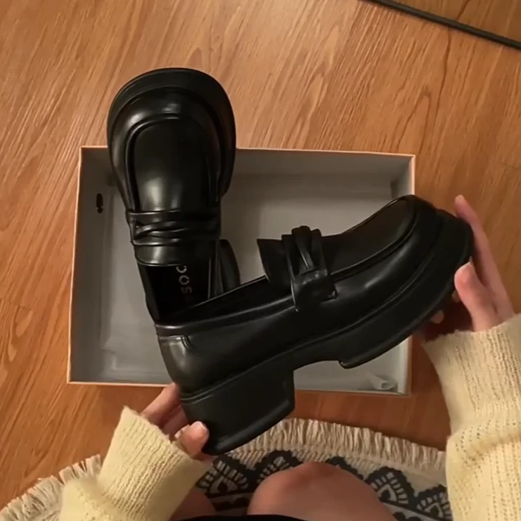 南在南方厚底黑色乐福鞋女款2025新款百搭英伦风复古圆头jk小皮鞋