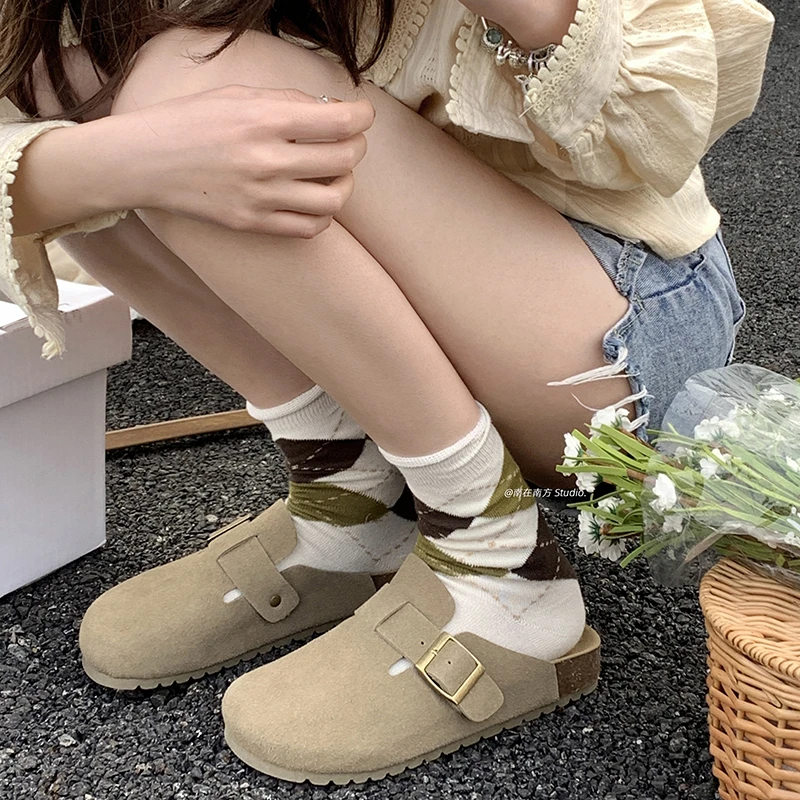 圆头百搭钓鱼复古厚底勃肯鞋女2025新款春秋外穿增高防滑包头拖鞋