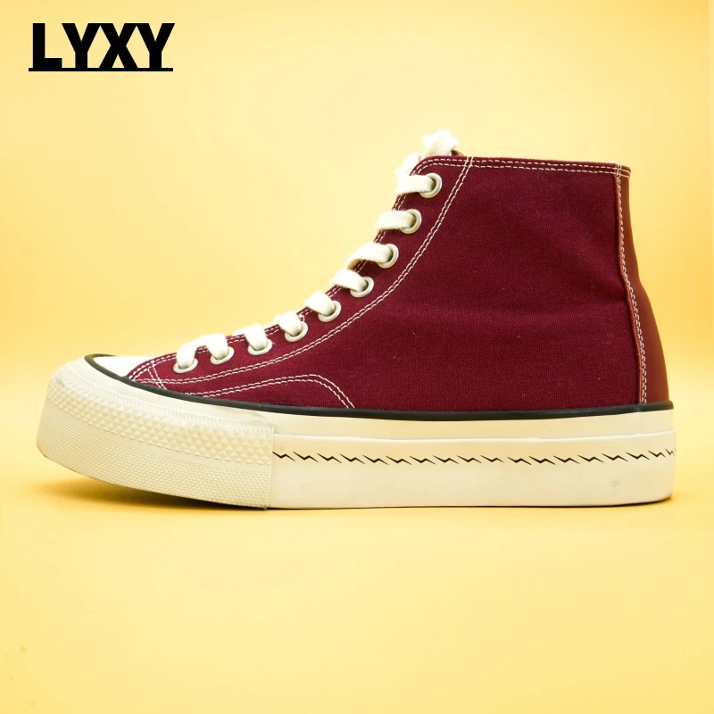 LYXY06酒红高帮大码清仓高帮厚底增高帆布鞋43-45码