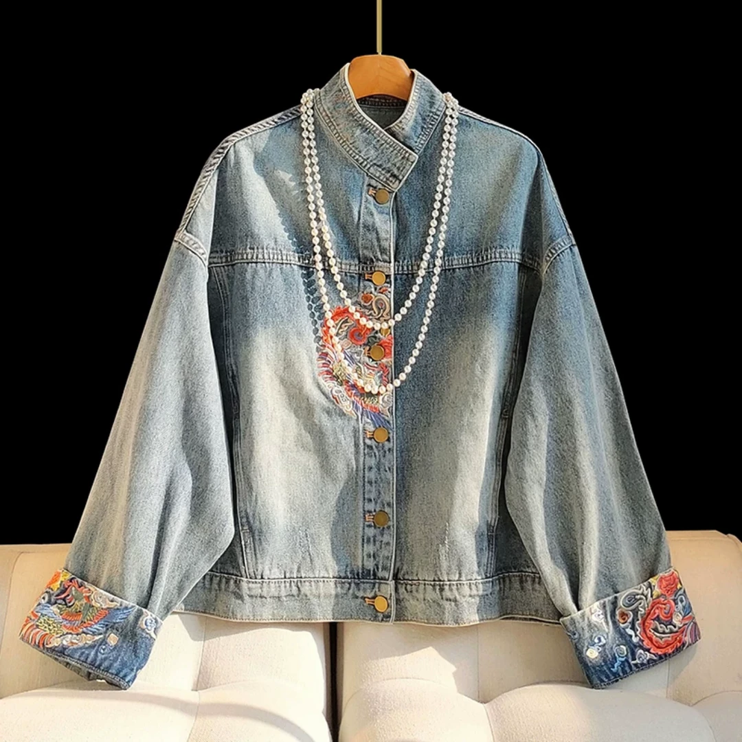 国风刺绣牛仔外套秋季新款高级感全面宽松上衣