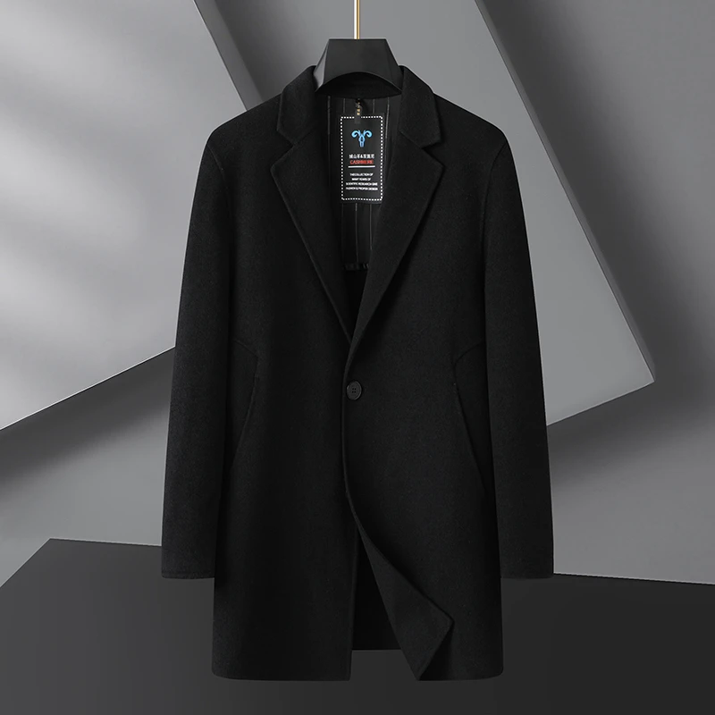 外套男士中长款男装休闲加厚商务呢子修身双面呢韩版羊毛呢秋冬季