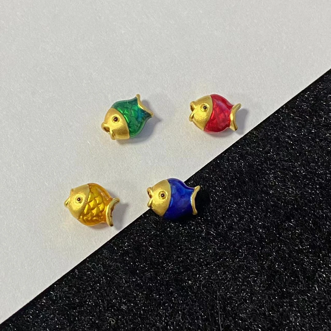 足金999烧蓝波波鱼1条石 榴 石戒 指/多样性@@A121