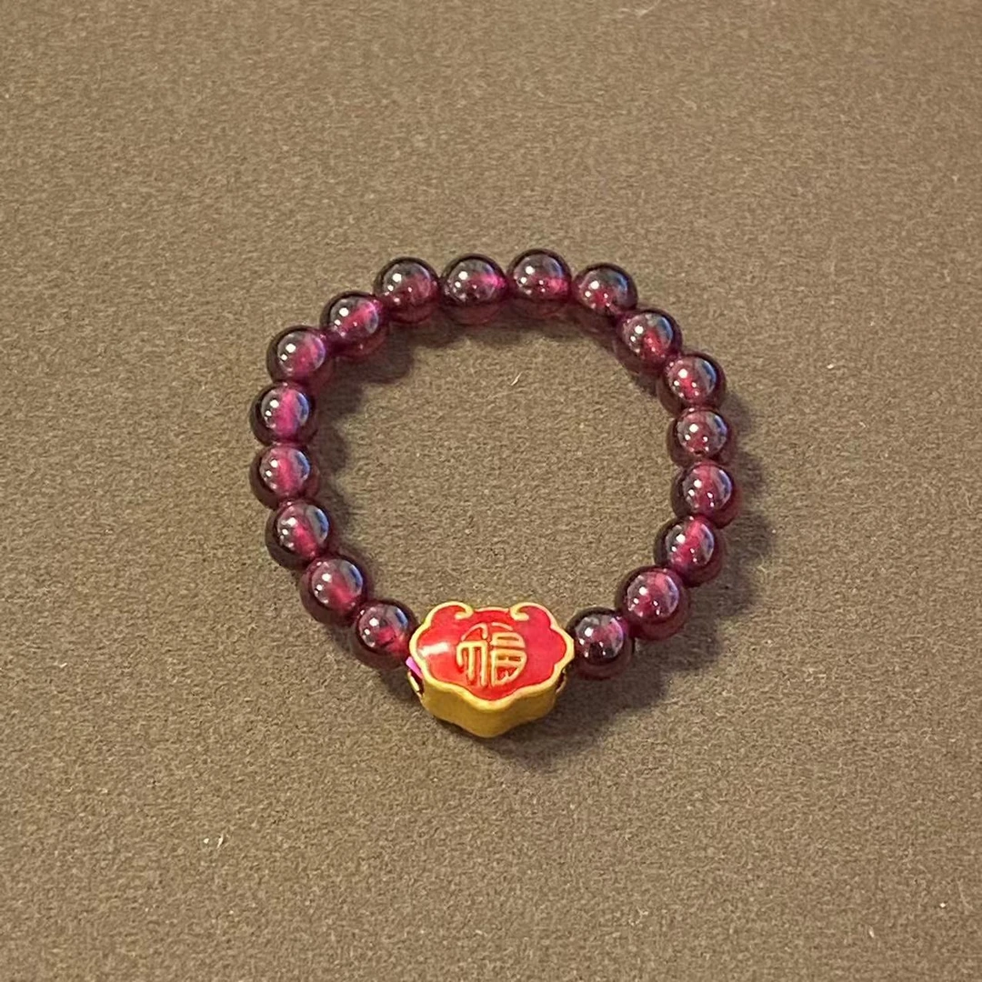 金城 足金999鸿福如意锁石 榴 石戒指@@A126