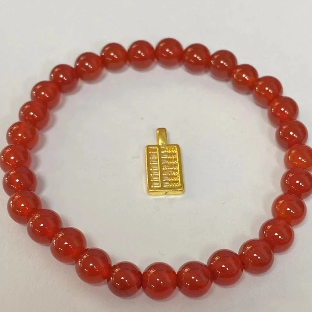 足金999 方型小算盘穿玛 瑙手链时尚H@@A327