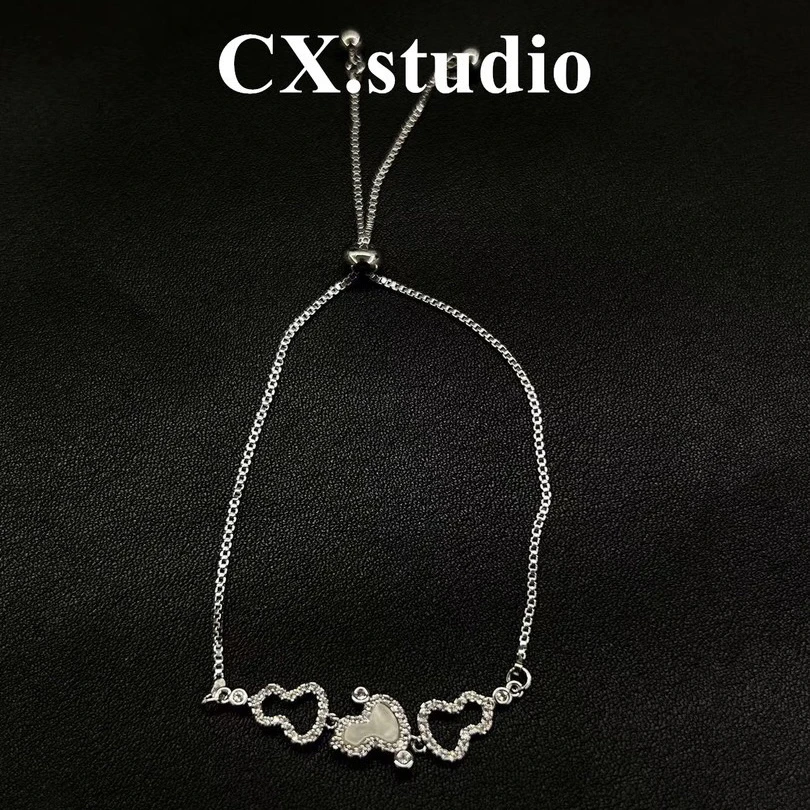 铜合金合成锆石手链 银色镂空小葫芦抽拉手链3015