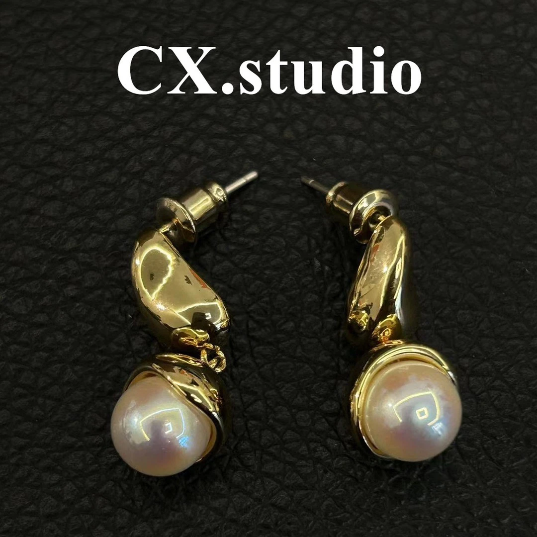 铜合金耳饰 铜合金合成锆石 金色珠珠吊坠款耳钉5092