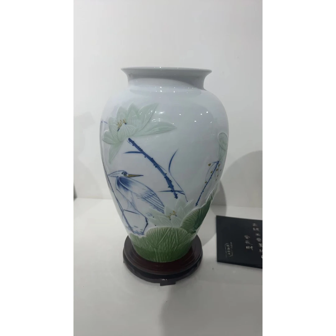 景德镇陶瓷现代工艺品影青花鸟瓶Y785
