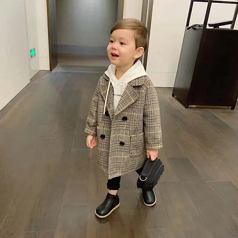 秋冬装羊毛手工双面呢儿童毛呢大衣男宝中长款呢子外套