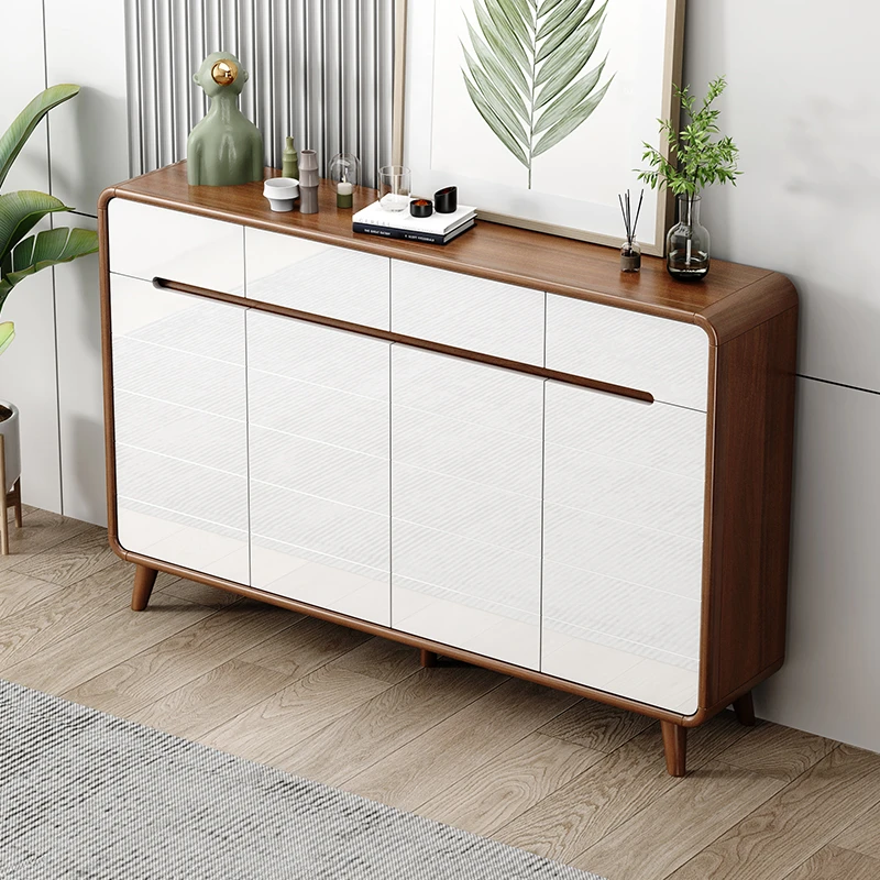 实木框架鞋柜家用门口大容量收纳储物鞋橱多层柜子现代简约玄关柜