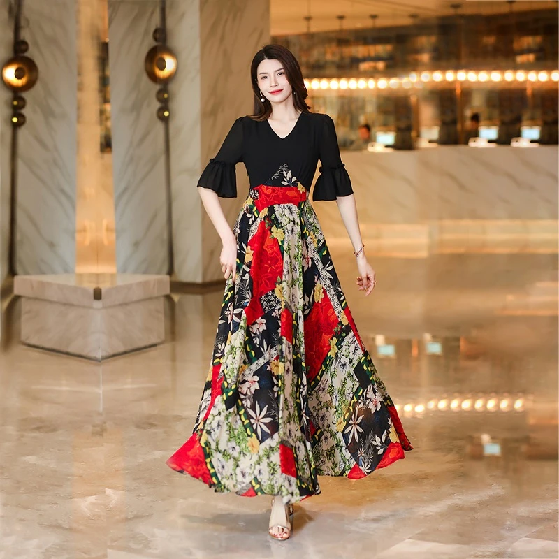 2025夏新高级感长款女装连衣裙名媛高端气质减龄时尚显瘦2361