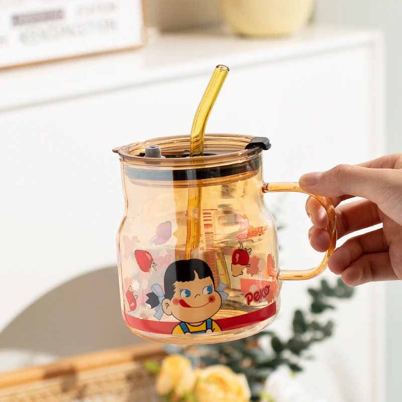 玻璃家用大容量奶杯带盖耐热餐杯情侣玻璃杯高硼硅吸管水杯