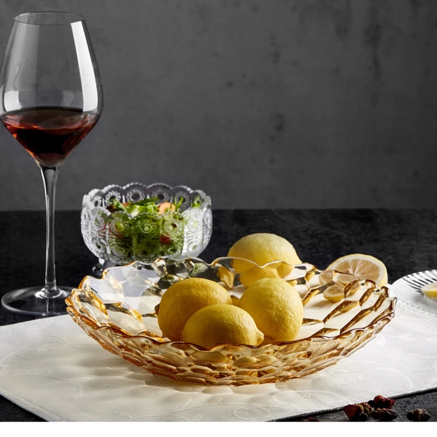 【25CM大号】轻奢风玻璃盘现代客厅家用茶几干果盘糖果零食果盘