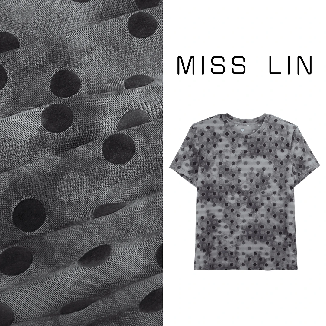 珍珠大码夏季宽松透气显瘦透气双层网纱圆领短袖女士T恤上衣D1515