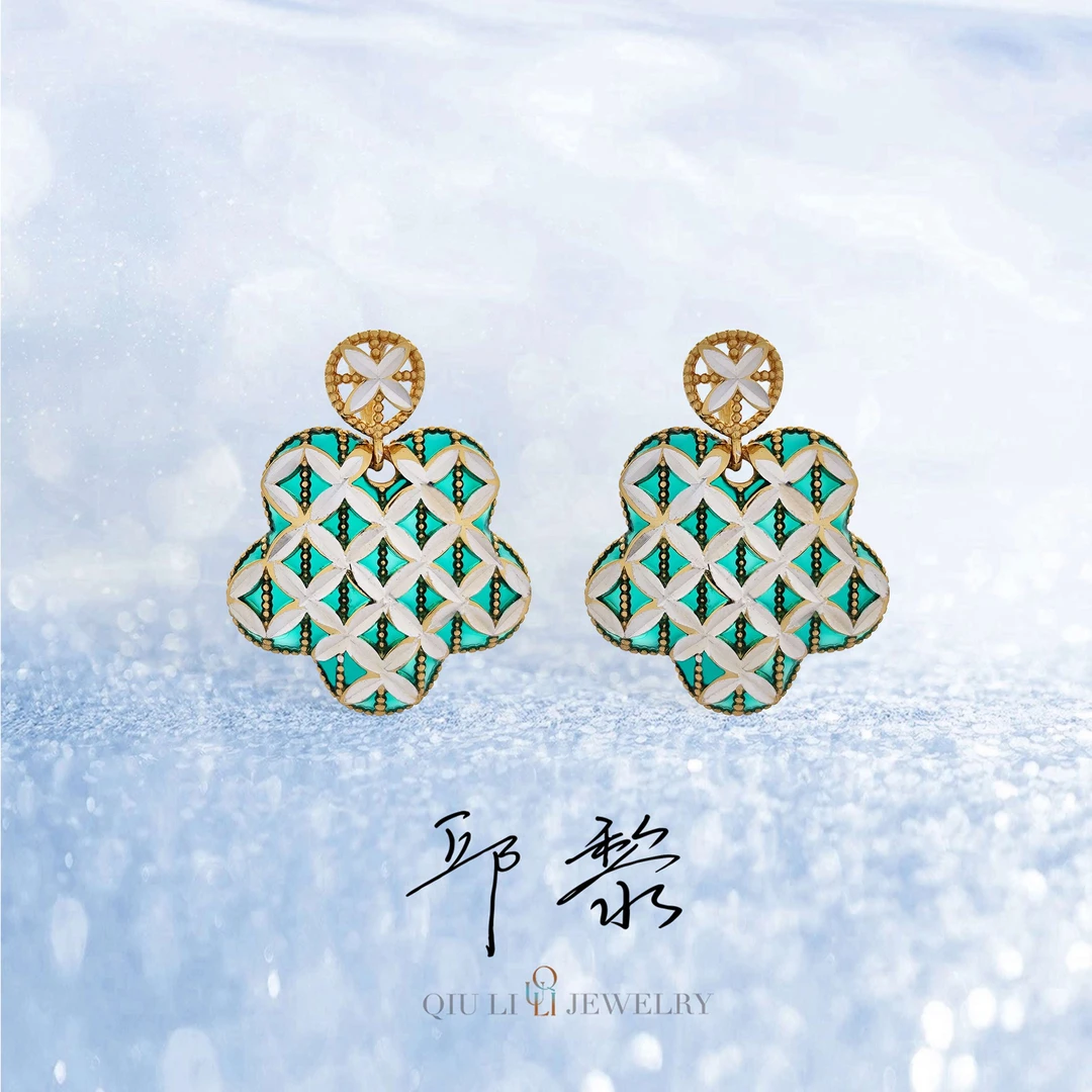 925银耳饰 「空窗珐琅+意大利式手工」绿茵花语耳钉 1h5348