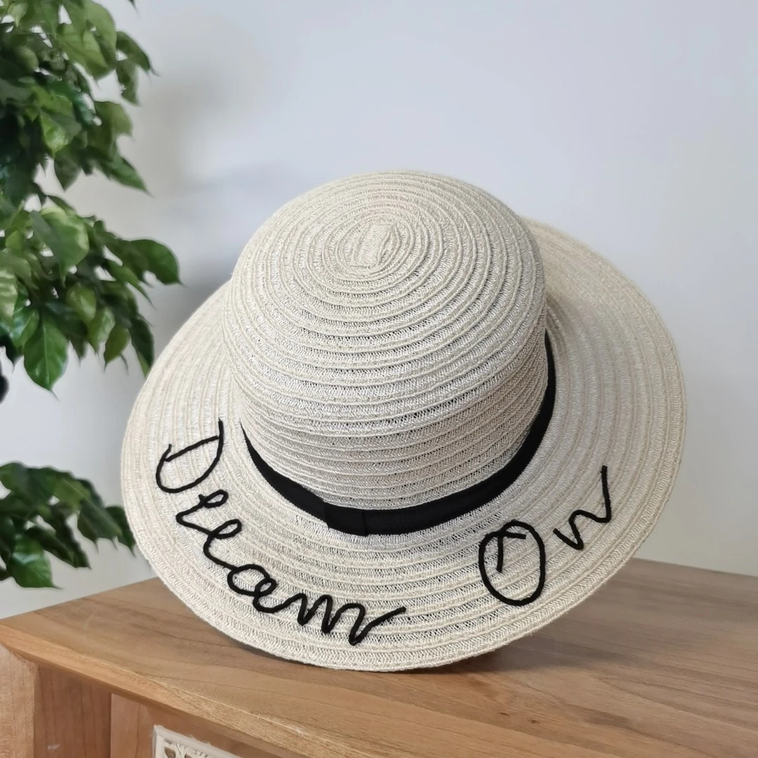 56-58cm经典草色字母小檐遮阳草帽 雪雪1245