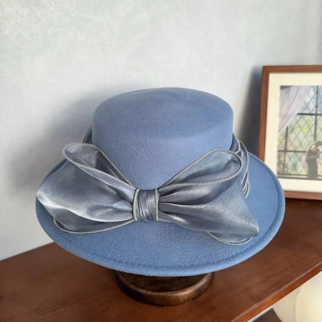 QIU LI · 秋冬新款复古优雅赫本风蝴蝶结羊毛帽. 1d2210