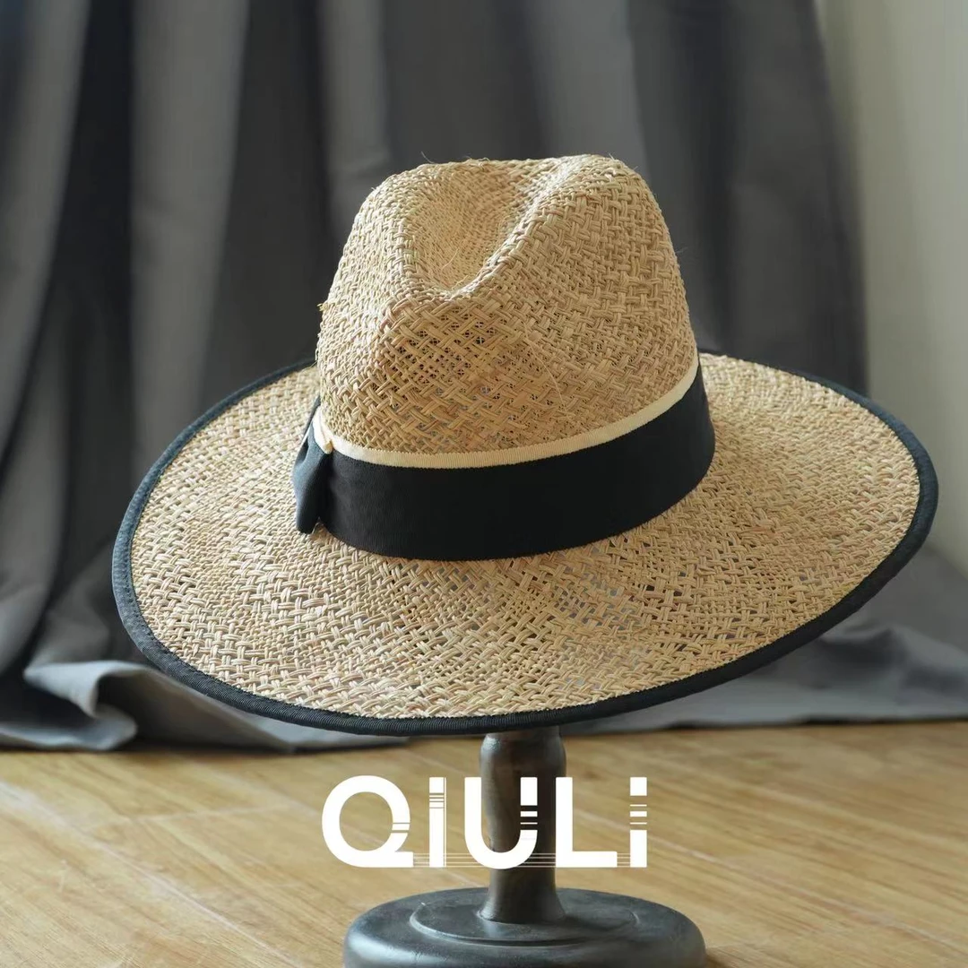 夏日英伦风宝草大檐蝴蝶结织带草帽1d1710