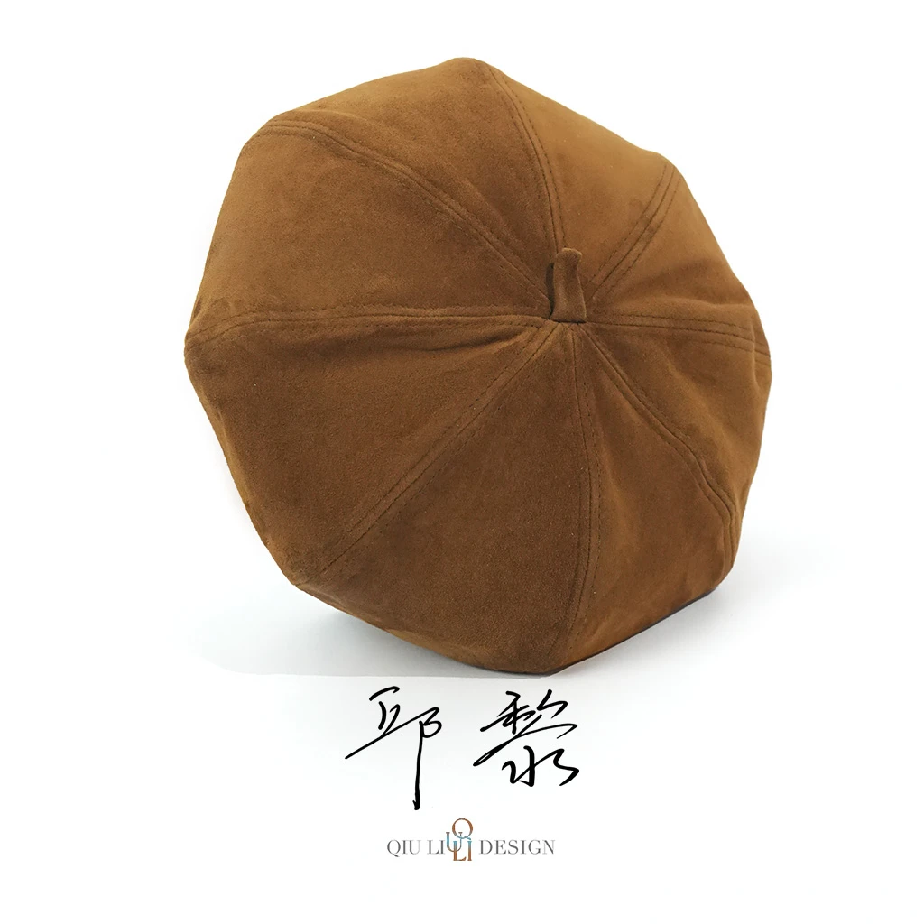 美拉德配色ootd羊皮羊反绒八角贝雷帽百搭韩版冬季帽子女1c445