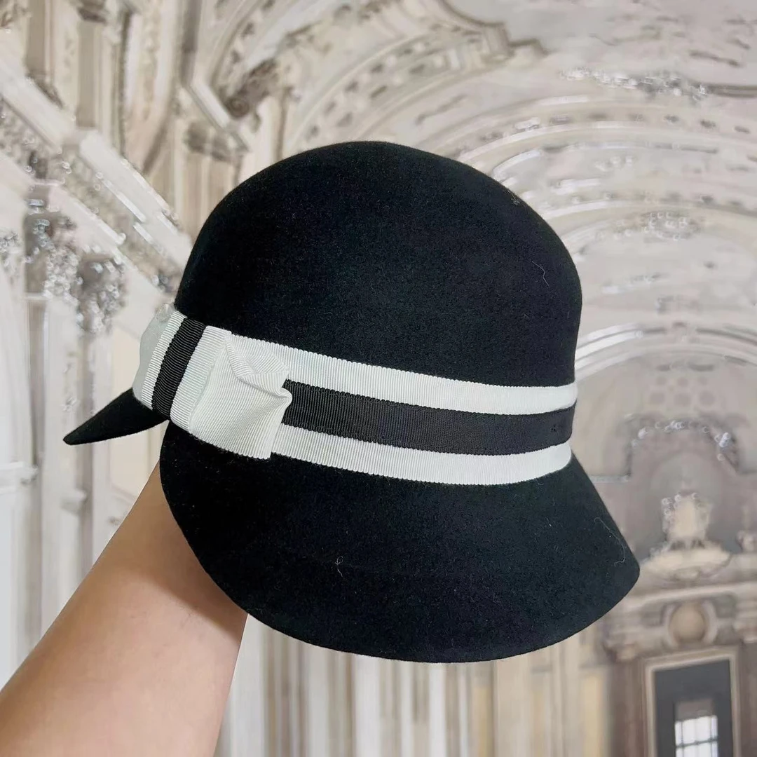 2d349 绵羊毛大豁口织带渔夫帽毡帽.