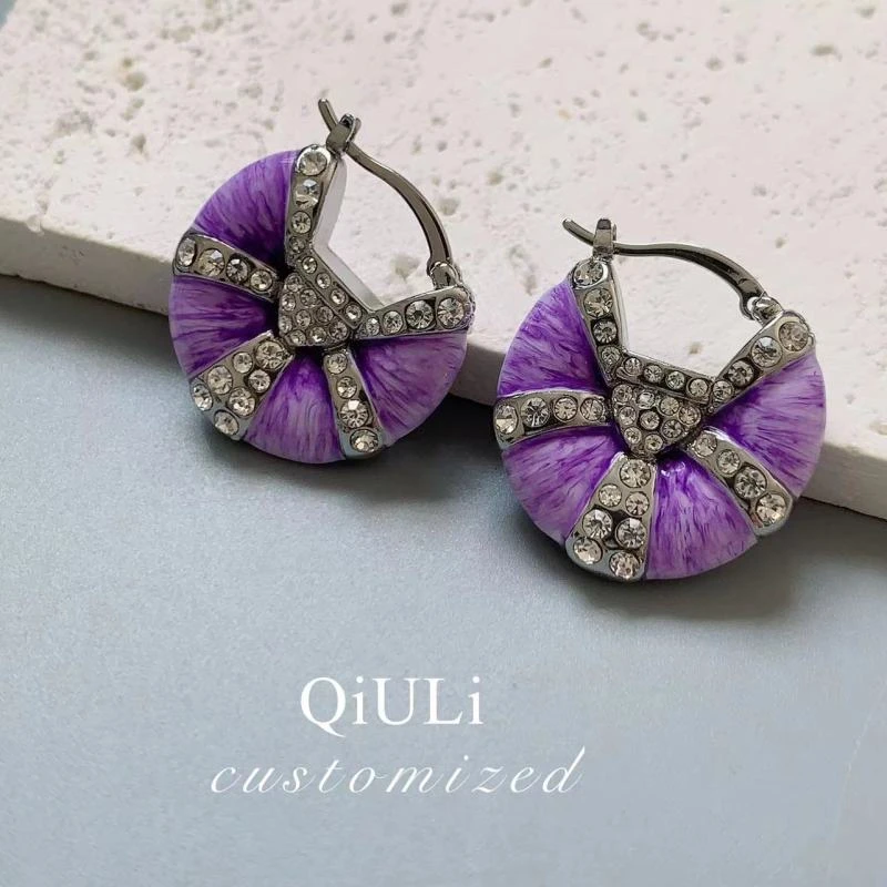 合金珐琅耳饰 QIU LI・小众几何紫色珐琅耳钉1h2135
