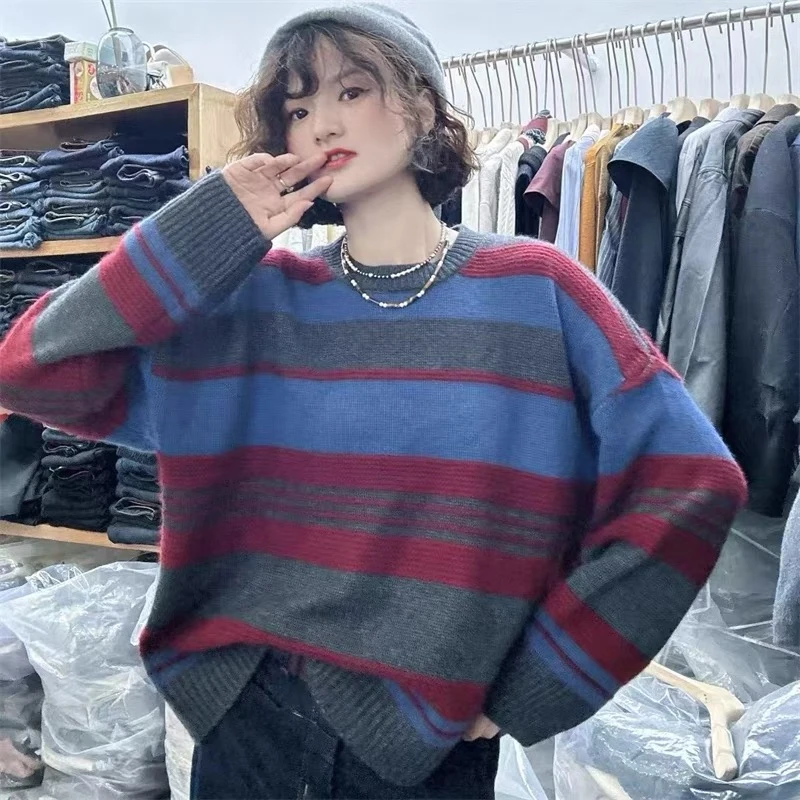 SanYeLan2024秋冬季新款宽松休闲拼色毛衣19377