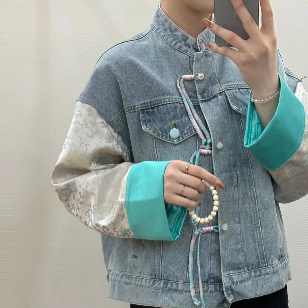 SYL2025夏季处理款新中式提花拼接牛仔外套216