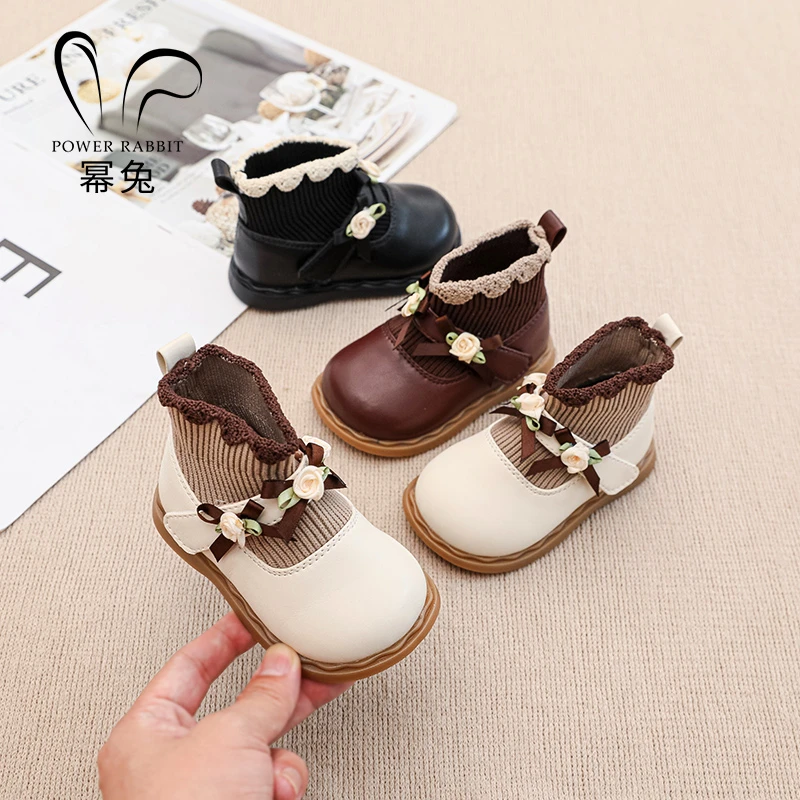 女童靴子2025新款冬季女宝宝花朵公主鞋短靴婴儿软底学步防滑皮靴